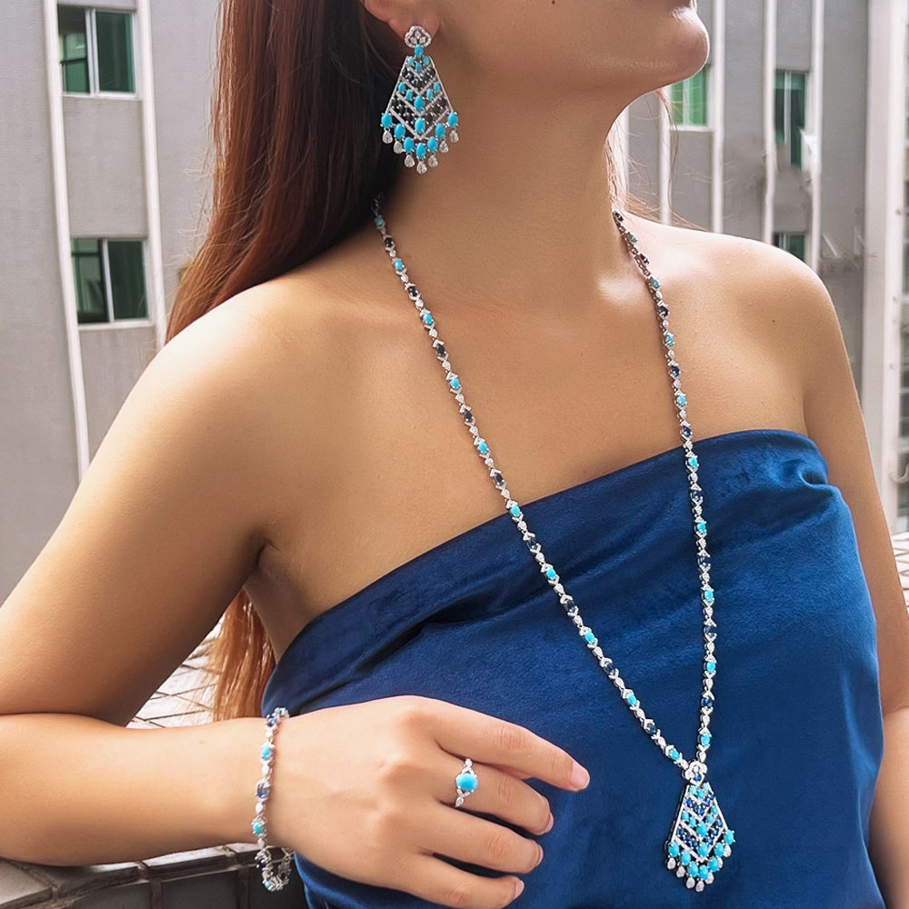 Ethnic Fashion In Dubai - CWWZircons 4pcs Elegant Blue Turquoise CZ