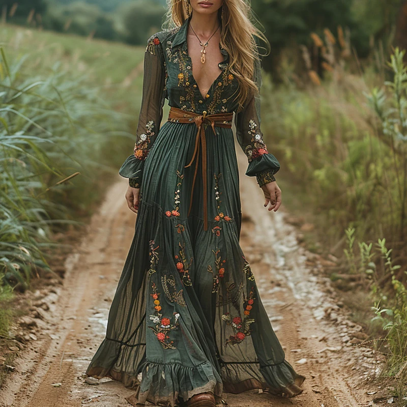 Kaftan Women Boho - Ethnic Fashion Floral Print Vintage Dress