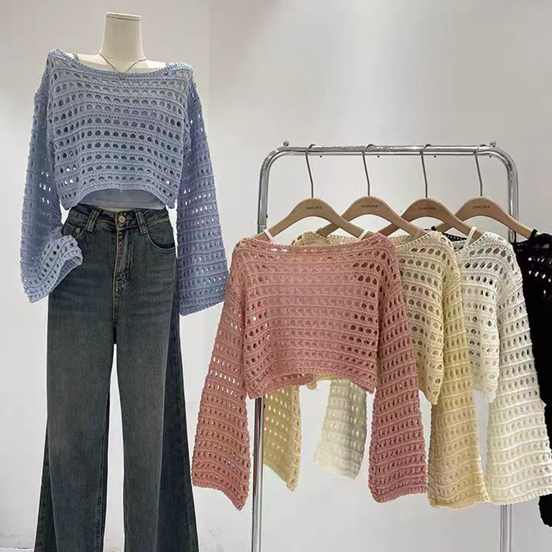 Long Sleeve Crochet Knit Top S - Kaftan Women Boho 评论和价格