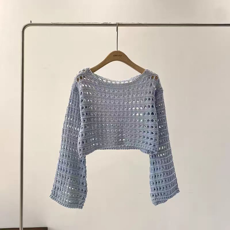 Long Sleeve Crochet Knit Top S - Kaftan Women Boho 评论和价格