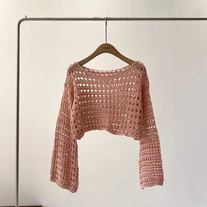 Long Sleeve Crochet Knit Top S - Kaftan Women Boho 评论和价格