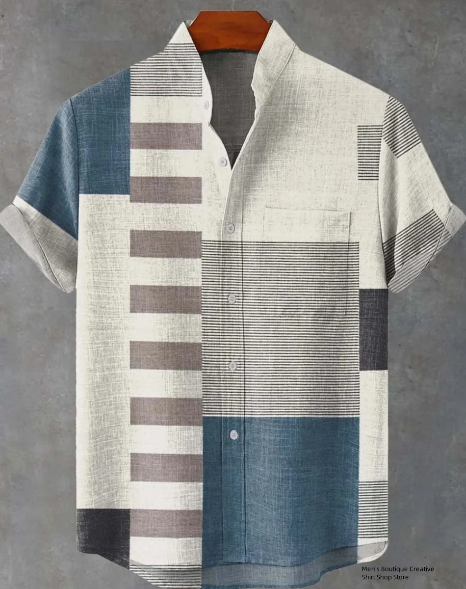 New Linen Men's 3D Ethnic Patt - Ethnic Fast Fashion 评论和价格